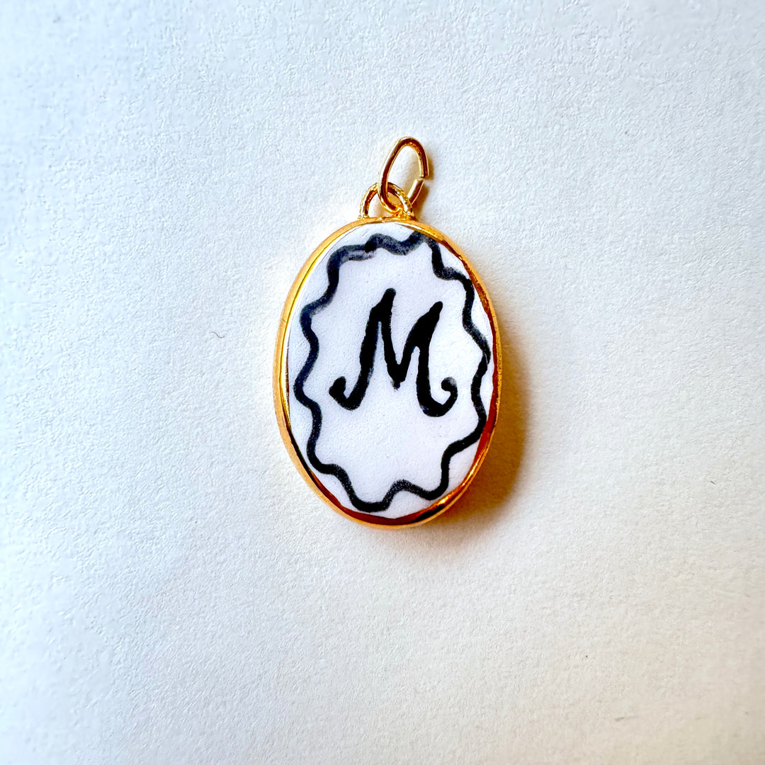 Personalised Initial  Pendant with Wave Border