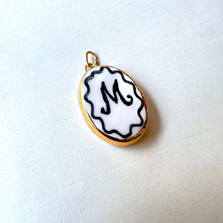 Personalised Initial  Pendant with Wave Border