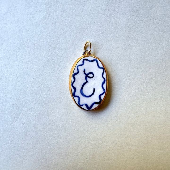 Personalised Initial Pendant with Wave Border - Oval