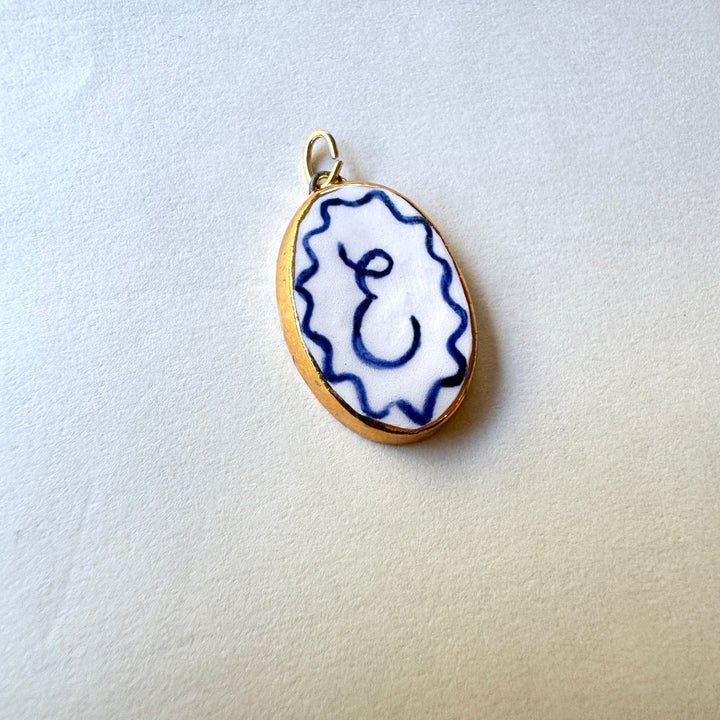 Personalised Initial Pendant with Wave Border - Oval