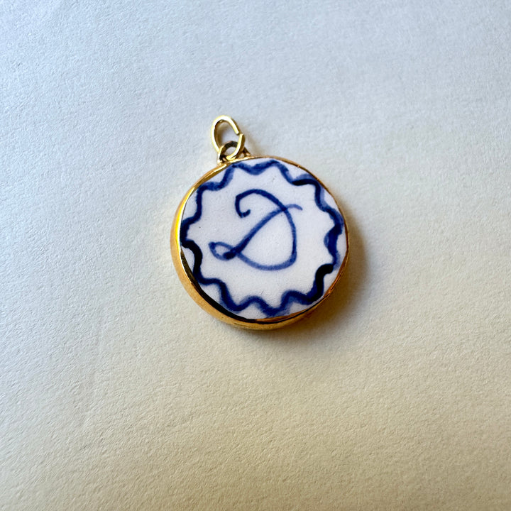 Personalised Initial Pendant with Wave Border - Circle