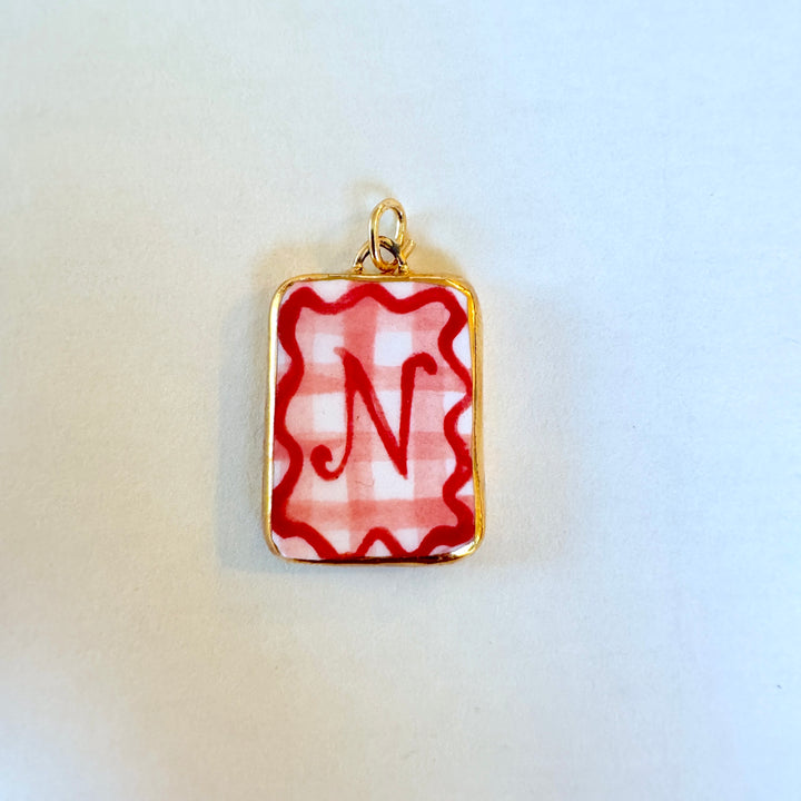 Personalised Initial Pendant with Pink Check