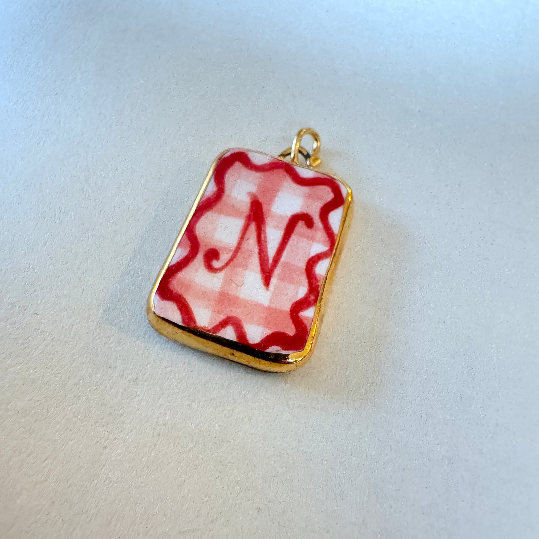 Personalised Initial Pendant with Pink Check