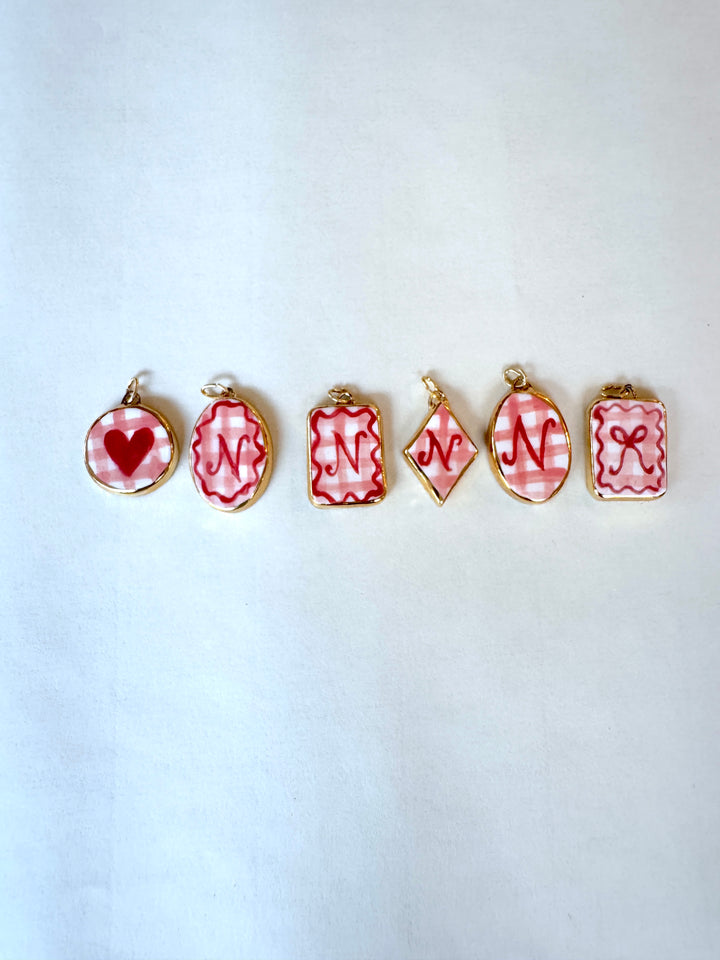 Personalised Initial Pendant with Pink Check - Diamond