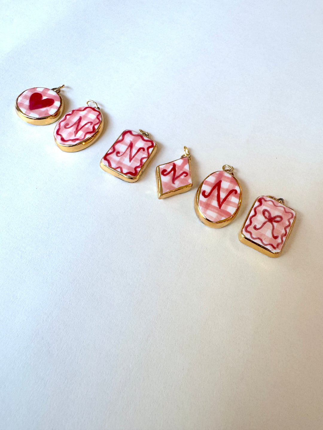 Personalised Initial Pendant with Pink Check - Diamond