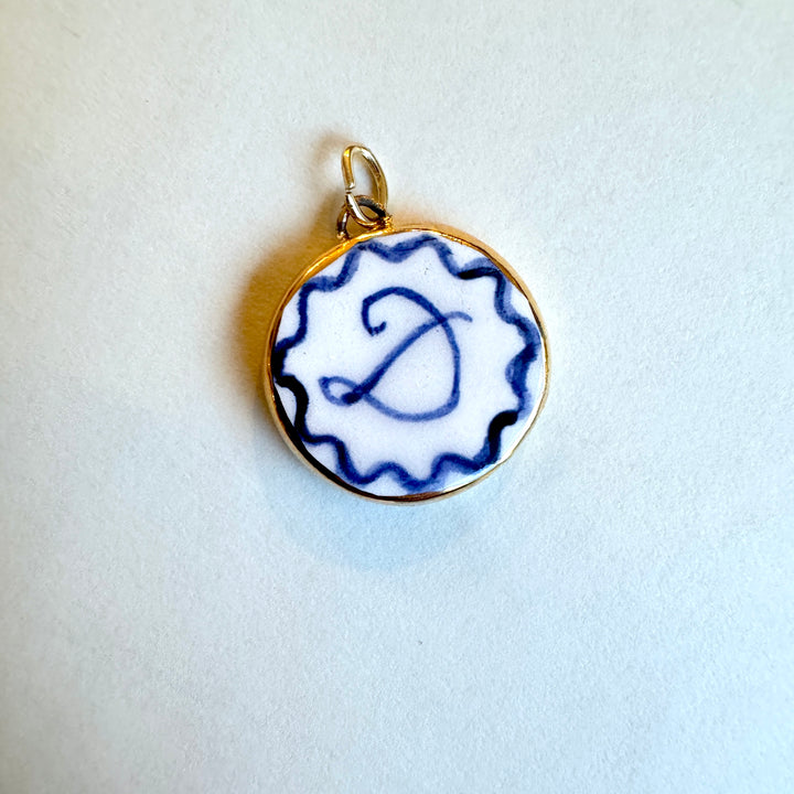 Personalised Initial Pendant with Wave Border - Circle