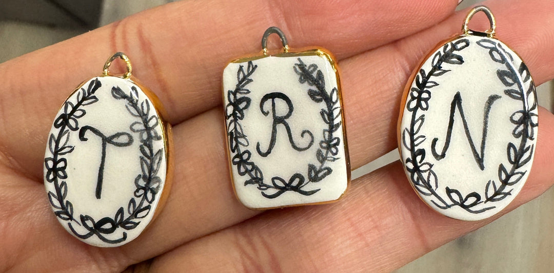 Personalised Initial Pendant with Floral Border - Rectangle
