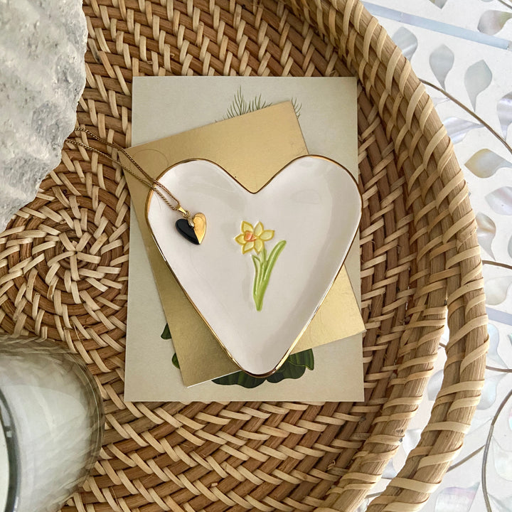 Daffodil Trinket Dish and Heart Necklace gift set