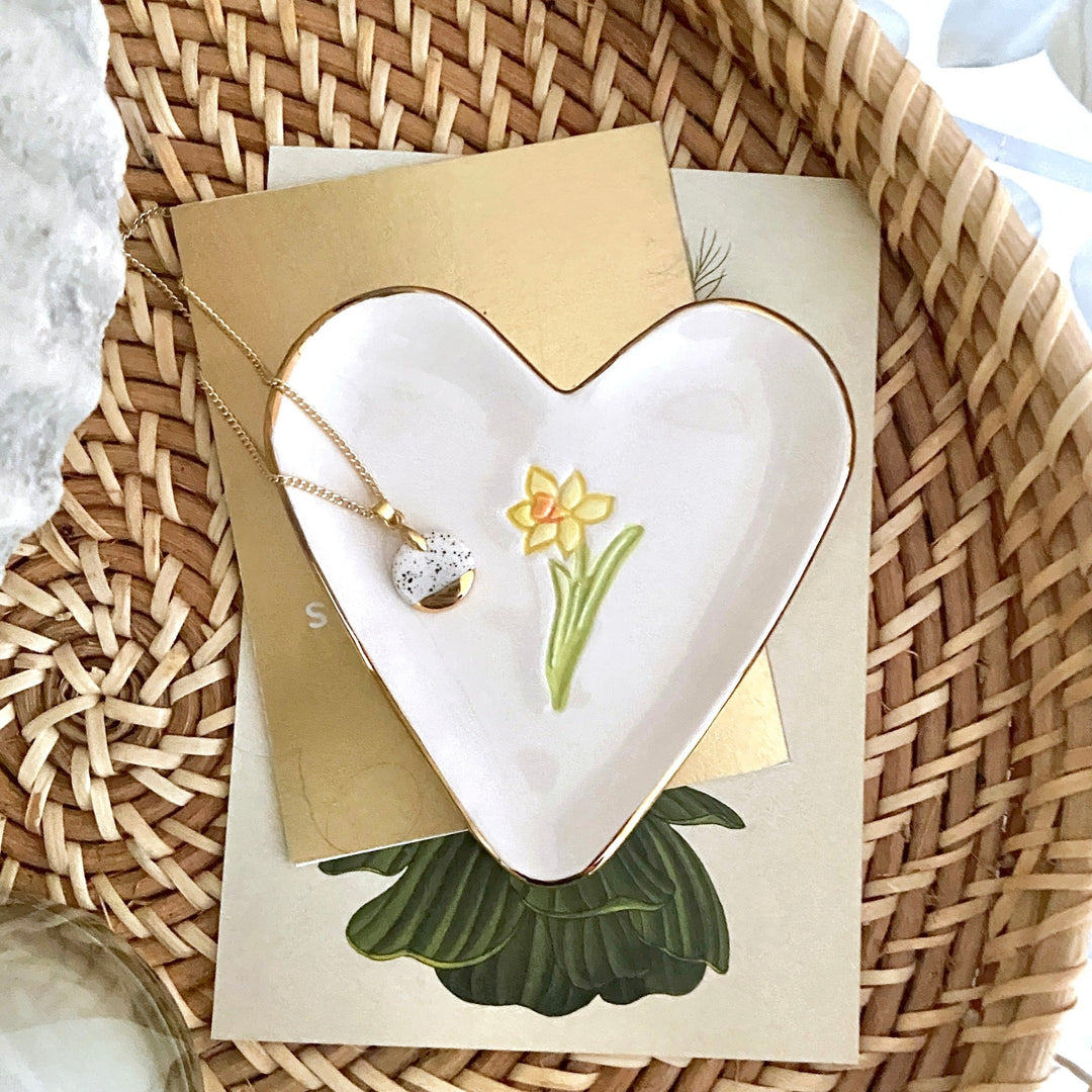 Daffodil Trinket Dish and Circle Necklace gift set