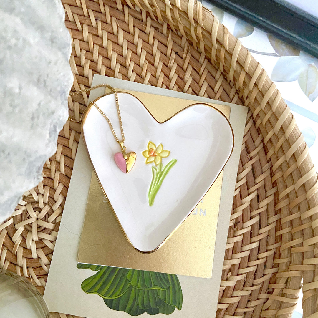 Daffodil Trinket Dish and Heart Necklace gift set