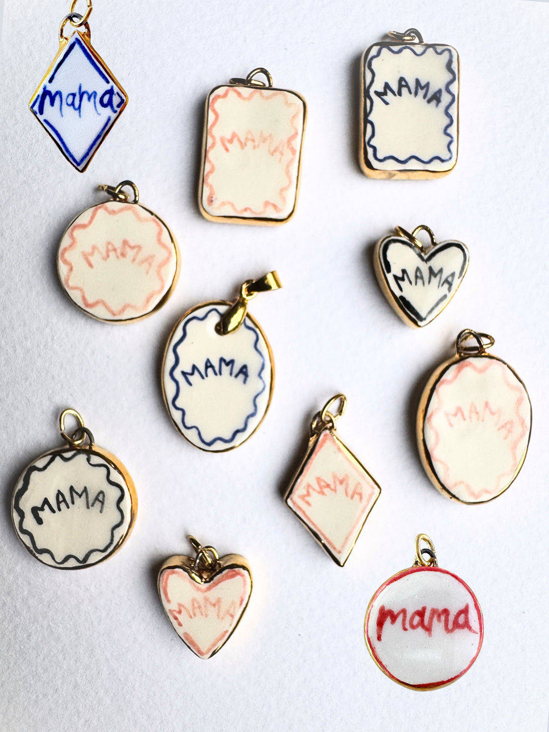 Blue Wavy Mama Border Rectangle Pendant