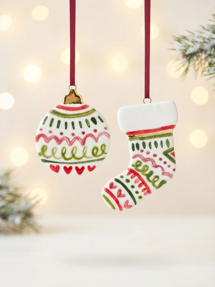 Set of 2  Ornaments with colourful pattern