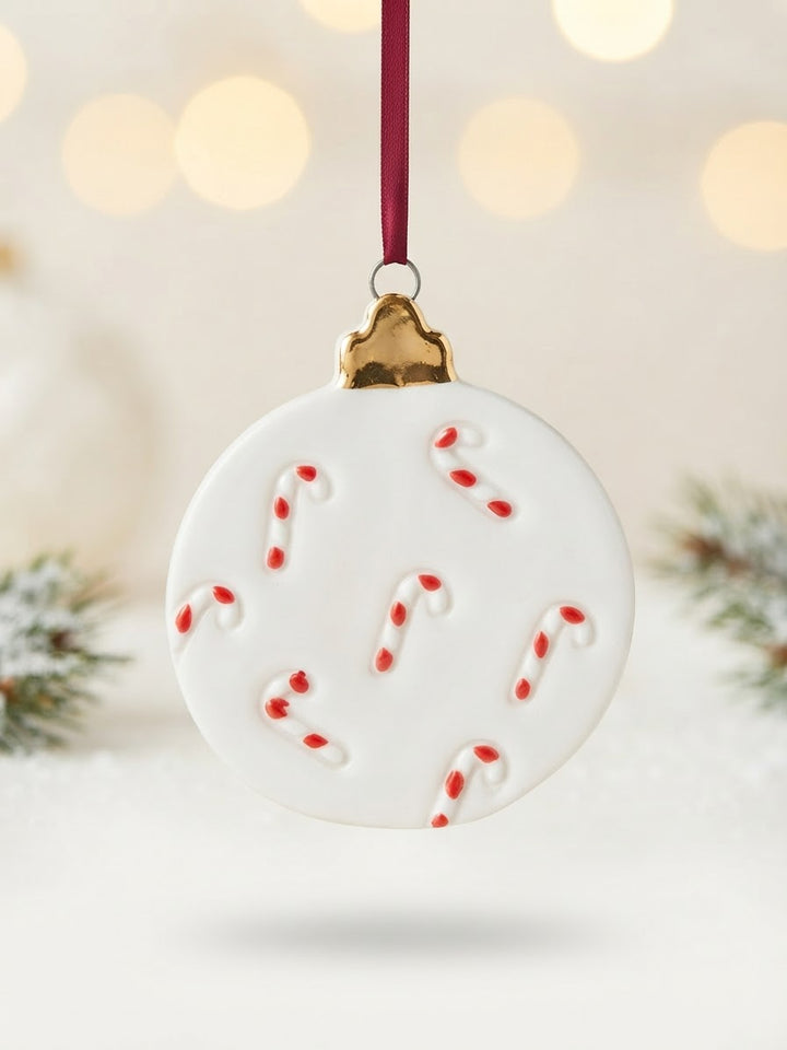Set of 2 Ornaments with Candy Cane  pattern