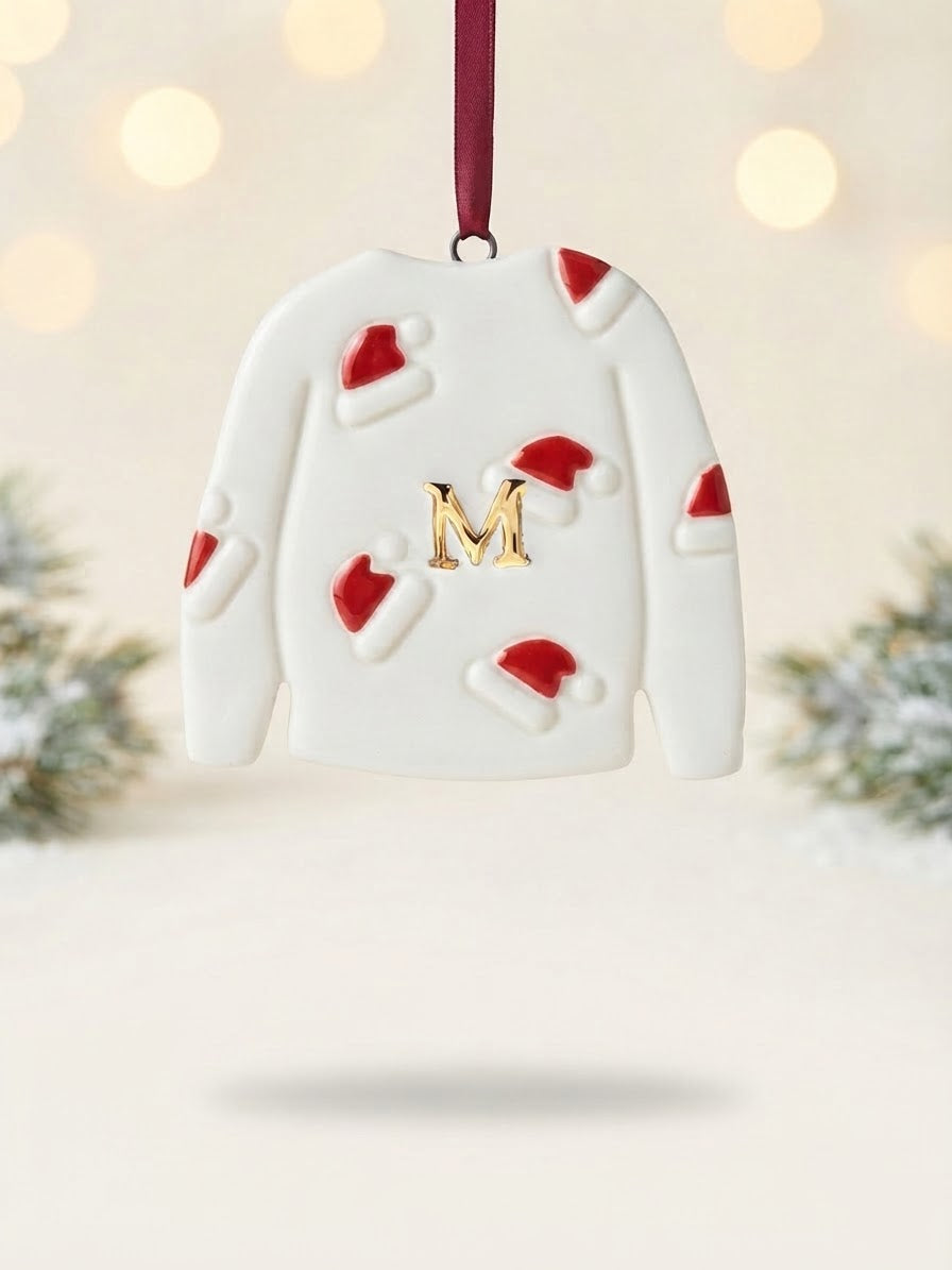 Personalised Initial Christmas Jumper Ornament with Santa Hats