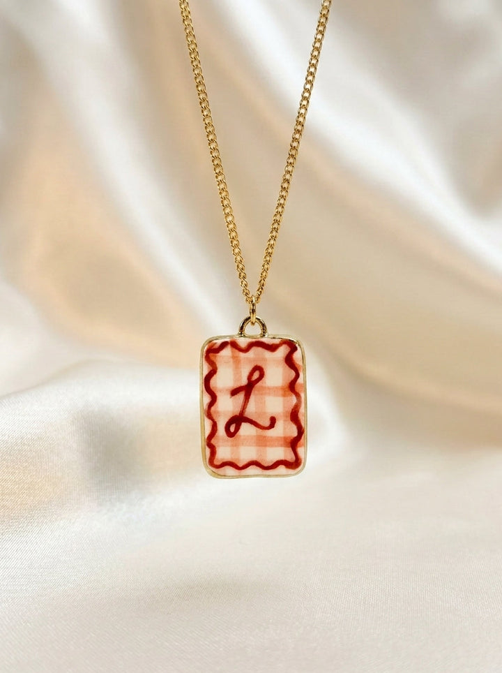 Personalised Initial Pendant with Pink Check