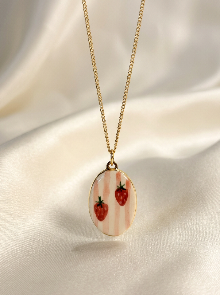 Strawberries and Pink Stripes pendant