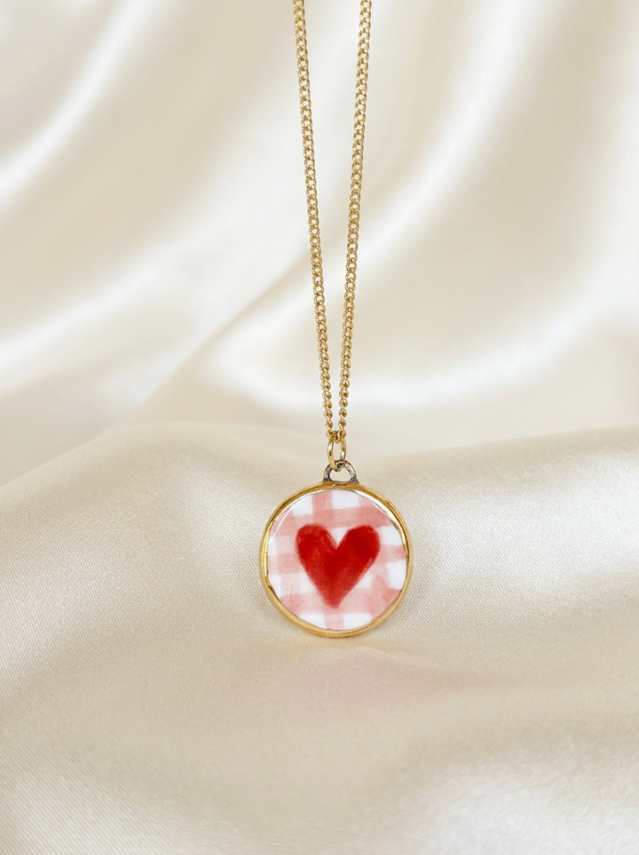 Heart with Pink Pattern Pendant