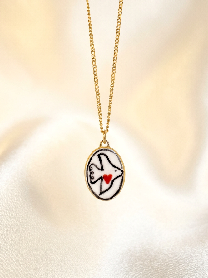 Dove with Red Heart Pendant