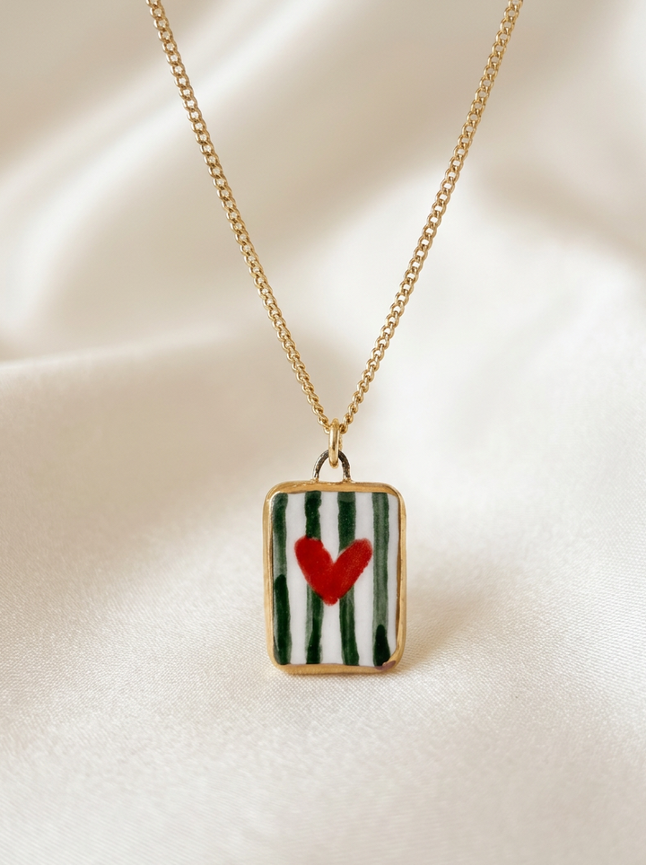 Red Heart with Green Stripes Pendant