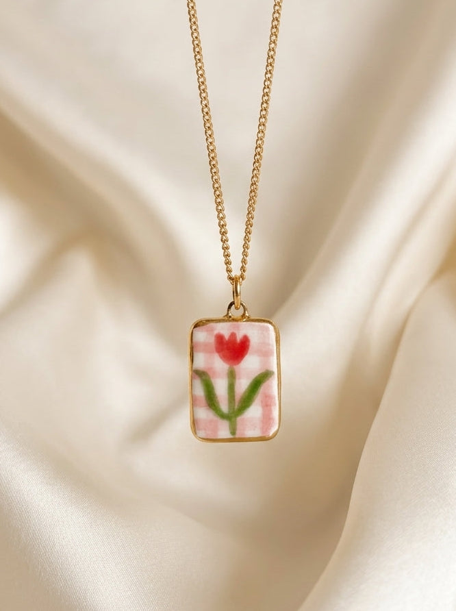 Tulip with Pink Check Pendant