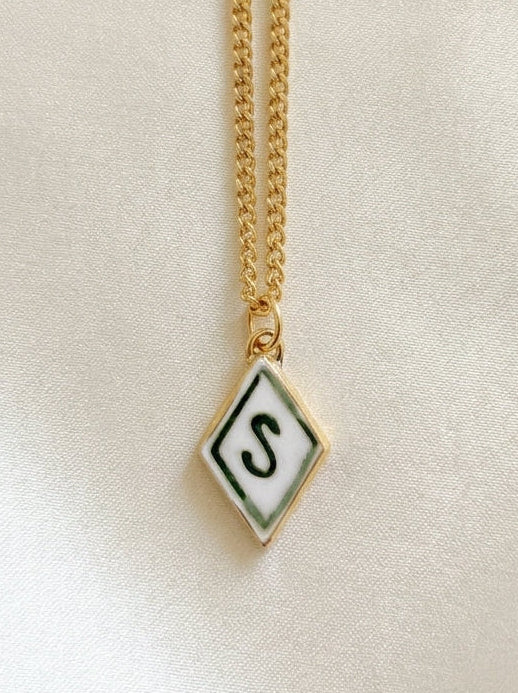 Personalised Initial Diamond Pendant - Green