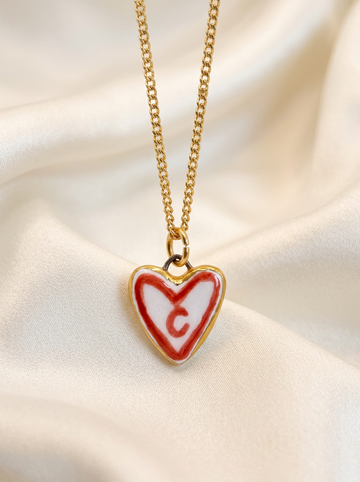 Personalised Initial Heart Pendant - Pink