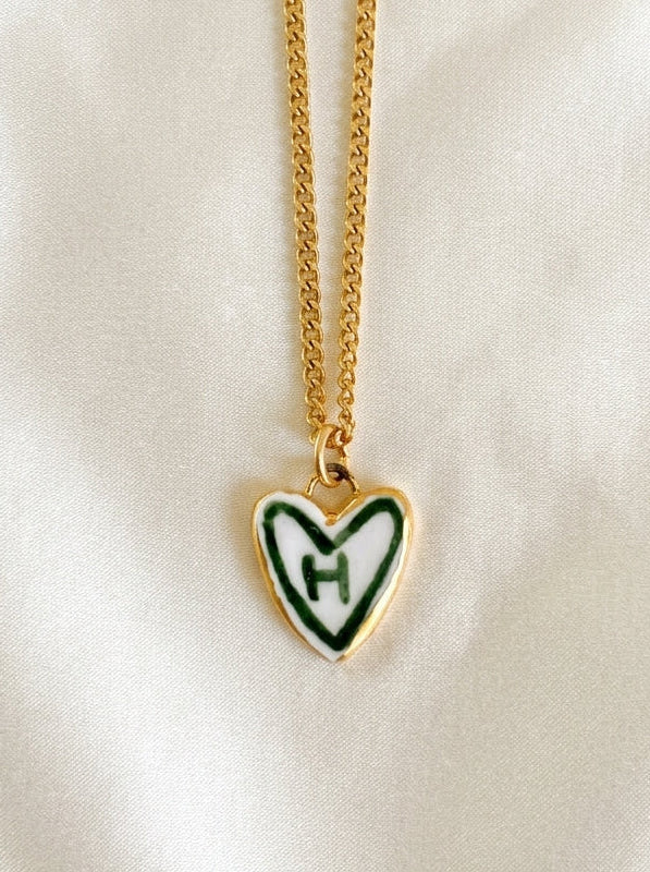 Personalised Initial Heart Pendant - Green