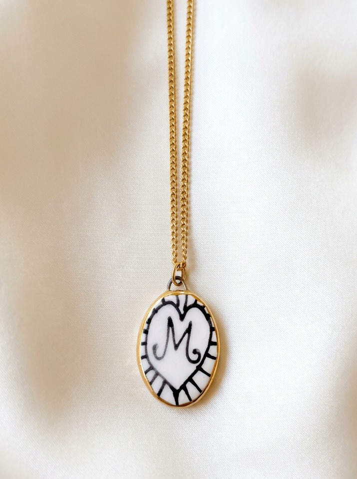 Personalised Initial  Pendant with heart Design - Oval