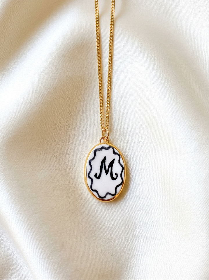 Personalised Initial  Pendant with Wave Border