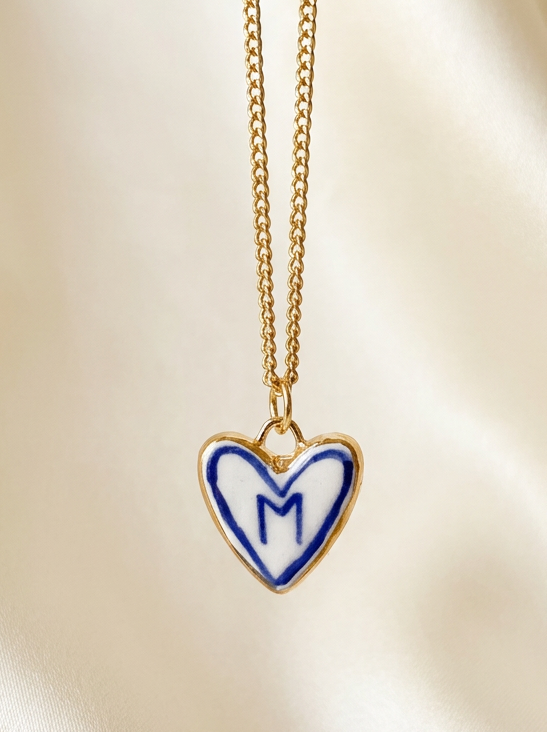 Personalised Initial Heart Pendant - Dark Blue