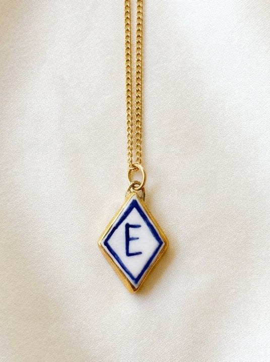 Personalised Initial Diamond Pendant - Dark Blue