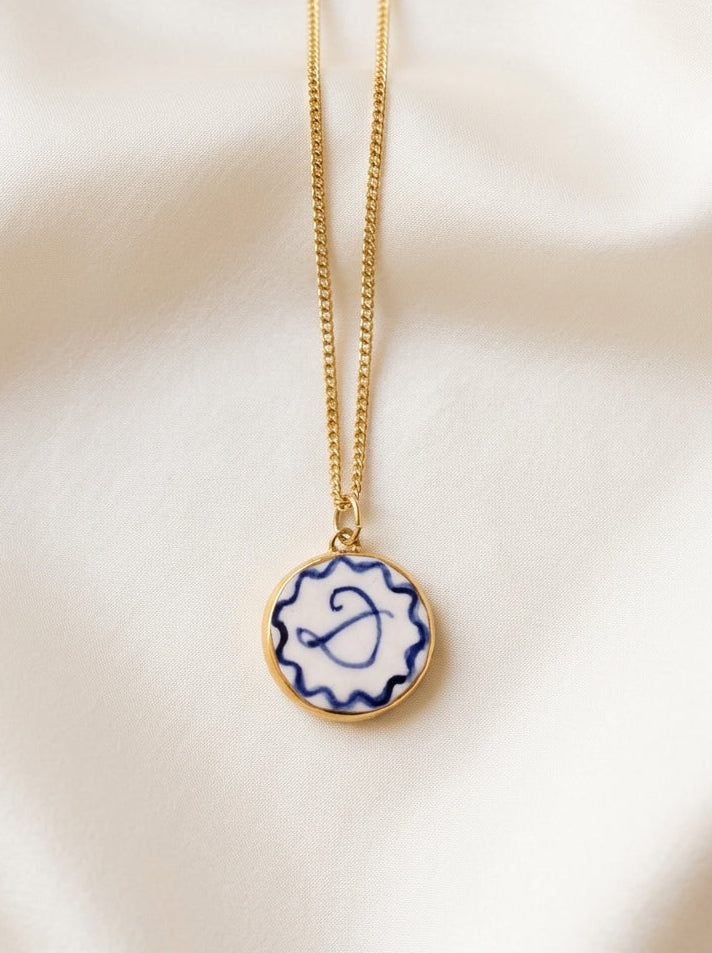 Personalised Initial Pendant with Wave Border - Circle