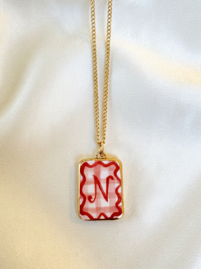 Personalised Initial Pendant with Pink Check