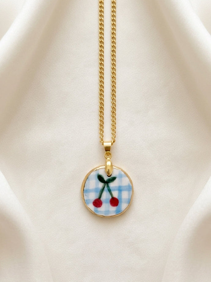 Cherry with Blue Check Pendant