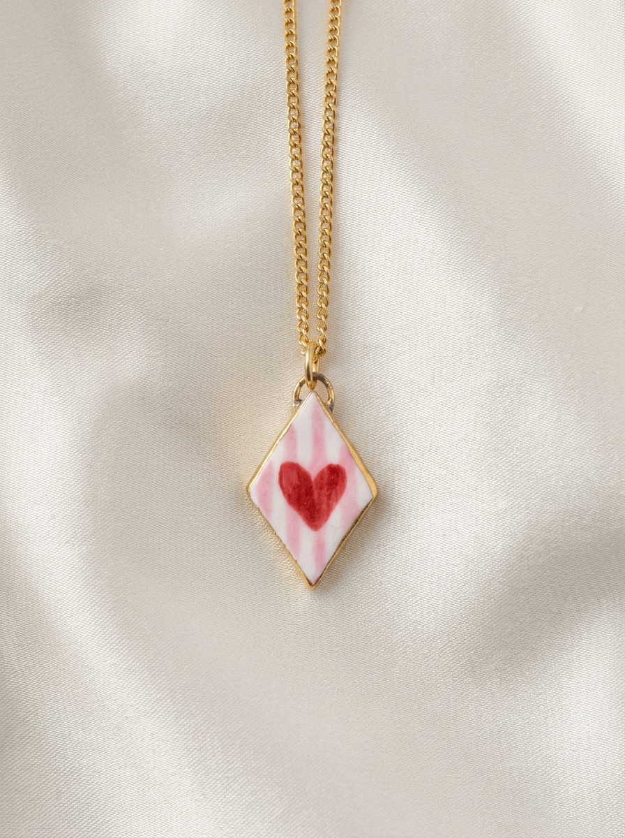 Red Heart and pink stripes Pendant