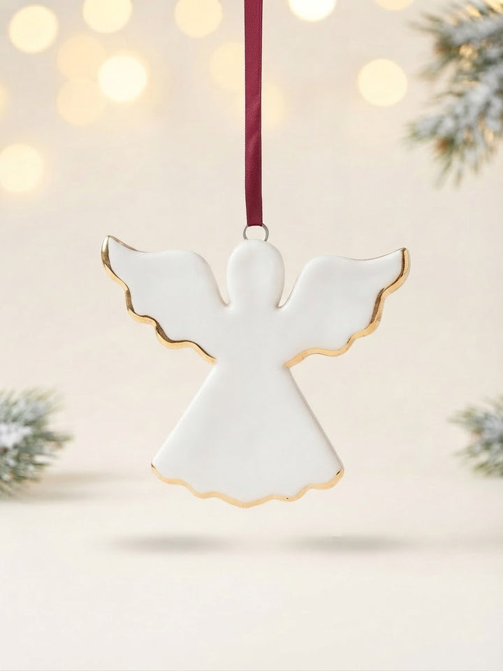 Set of 2 Angel Ornaments with Gold Design