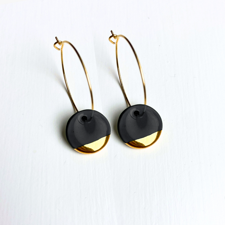 Hoop Earrings with Black Circle Charms