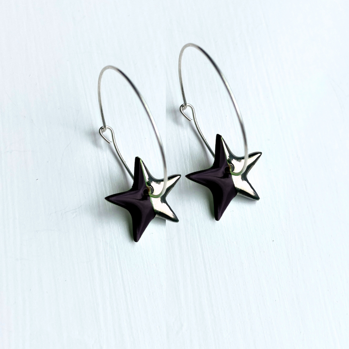 Hoop Earrings with Black Star Charms