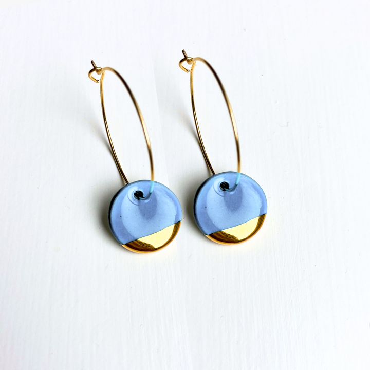 Hoop Earrings with Light Blue Circle Charms
