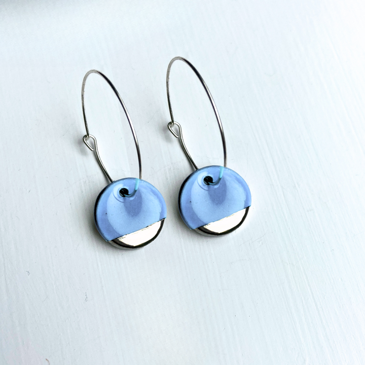Hoop Earrings with Light Blue Circle Charms