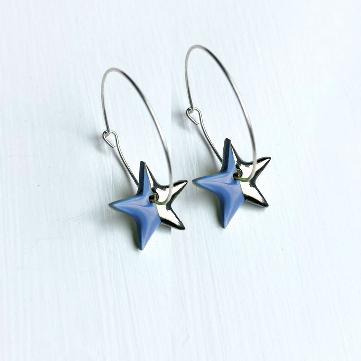 Hoop Earrings with Light Blue Star Charms