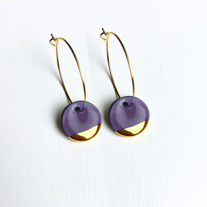 Hoop Earrings with Purple Circle Charms