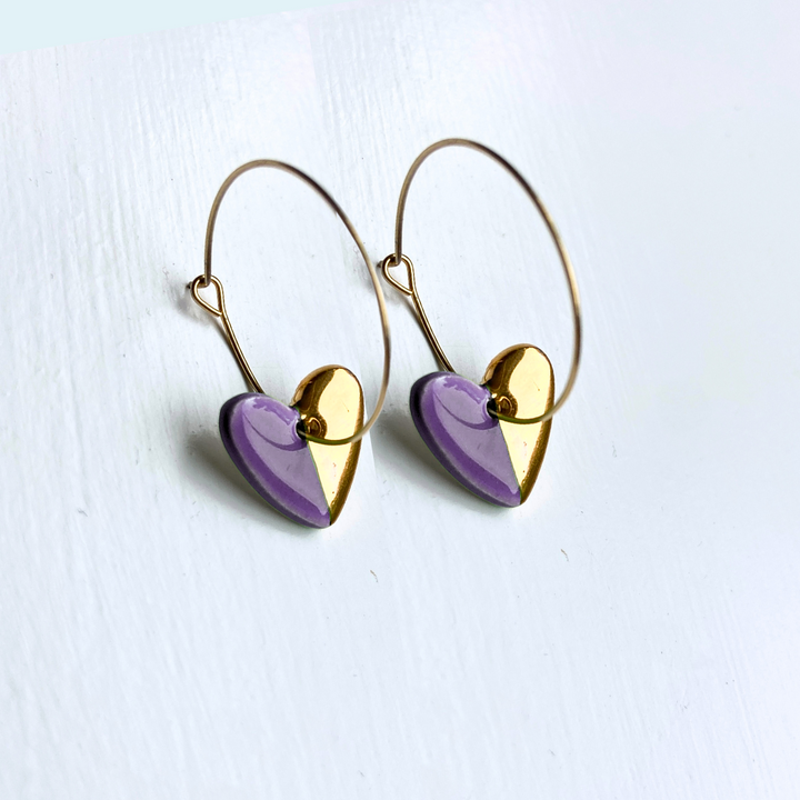 Hoop Earrings with Purple Heart Charms