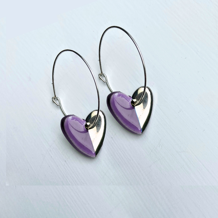 Hoop Earrings with Purple Heart Charms