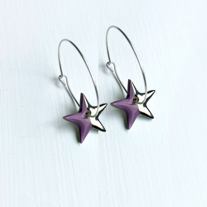 Hoop Earrings with Purple Star Charms