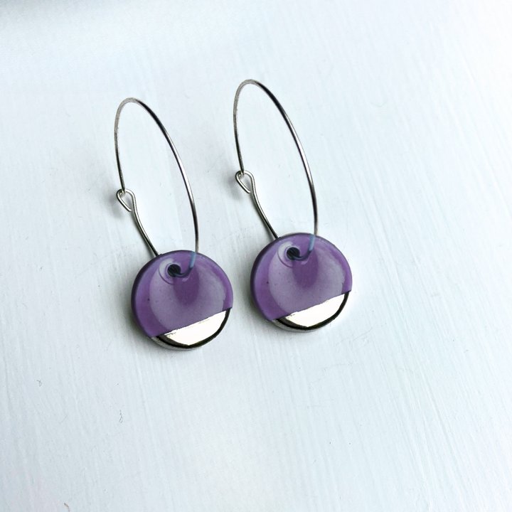 Hoop Earrings with Purple Circle Charms