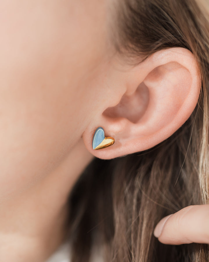 Ceramic stud earrings with gold lustre on a Happy Mother's Day Earring card