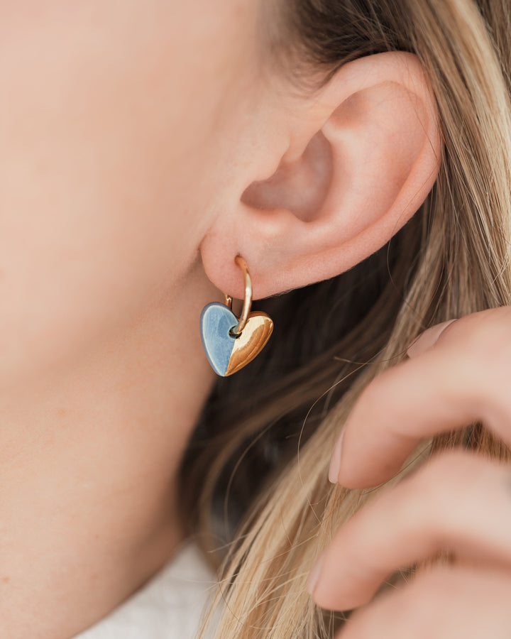 Mini Ceramic Heart Charm with Huggie Hoops