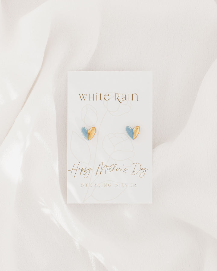 Ceramic stud earrings with gold lustre on a Happy Mother's Day Earring card
