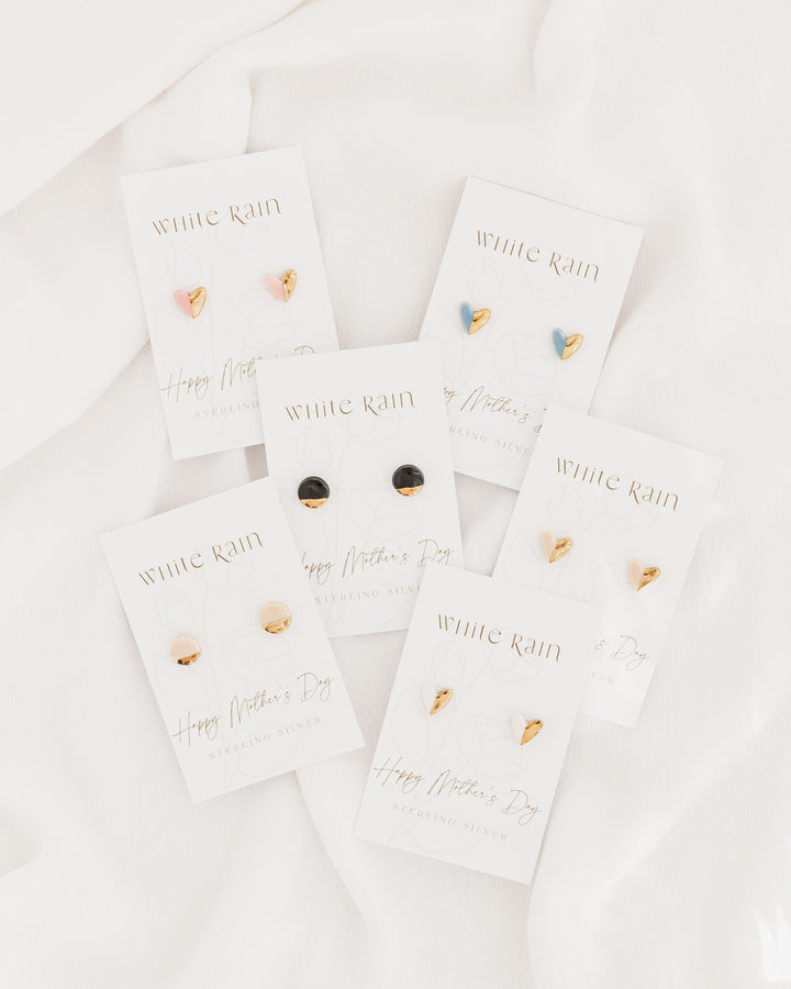 Ceramic stud earrings with gold lustre on a Happy Mother's Day Earring card